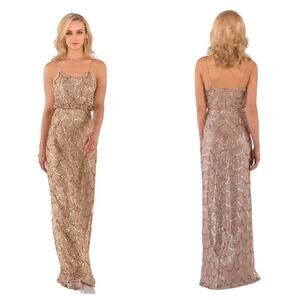 Sorella Vita Gold Dress 9018 Nouveau Maxi Sequin Art Deco Blouson Column 6
